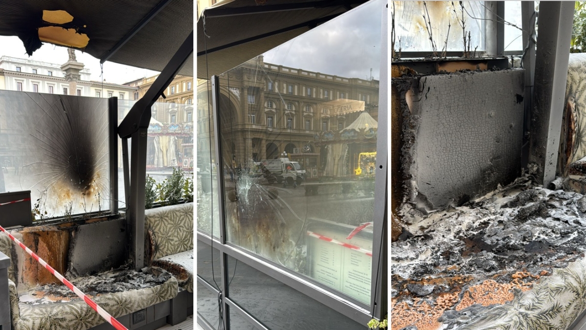 Firenze, incendiato nella notte il dehors dell’hotel Savoy: si cercano tre ragazzi