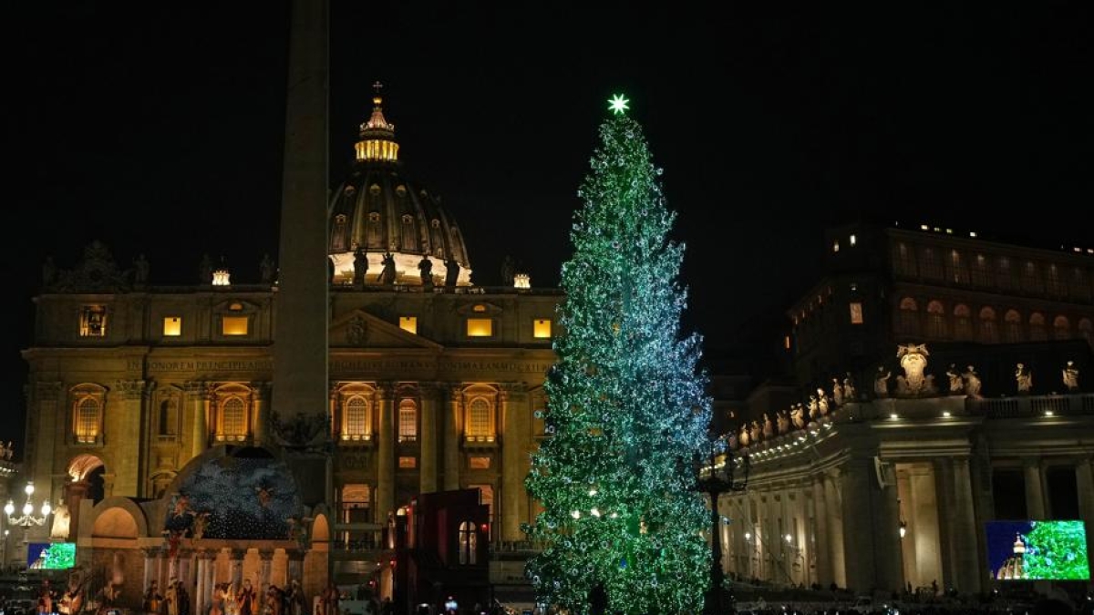 San Pietro, si accendono le luci dell'albero di Natale e del presepe