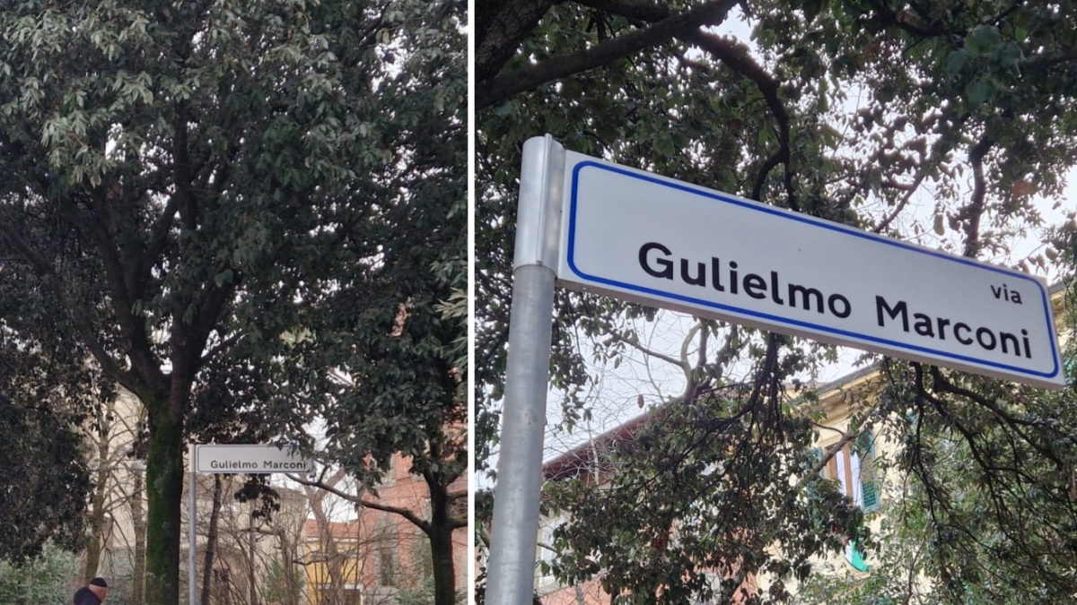 Firenze, via Guglielmo Marconi diventa «Gulielmo»: nome sbagliato nel cartello stradale (e anche la posizione è inesatta)