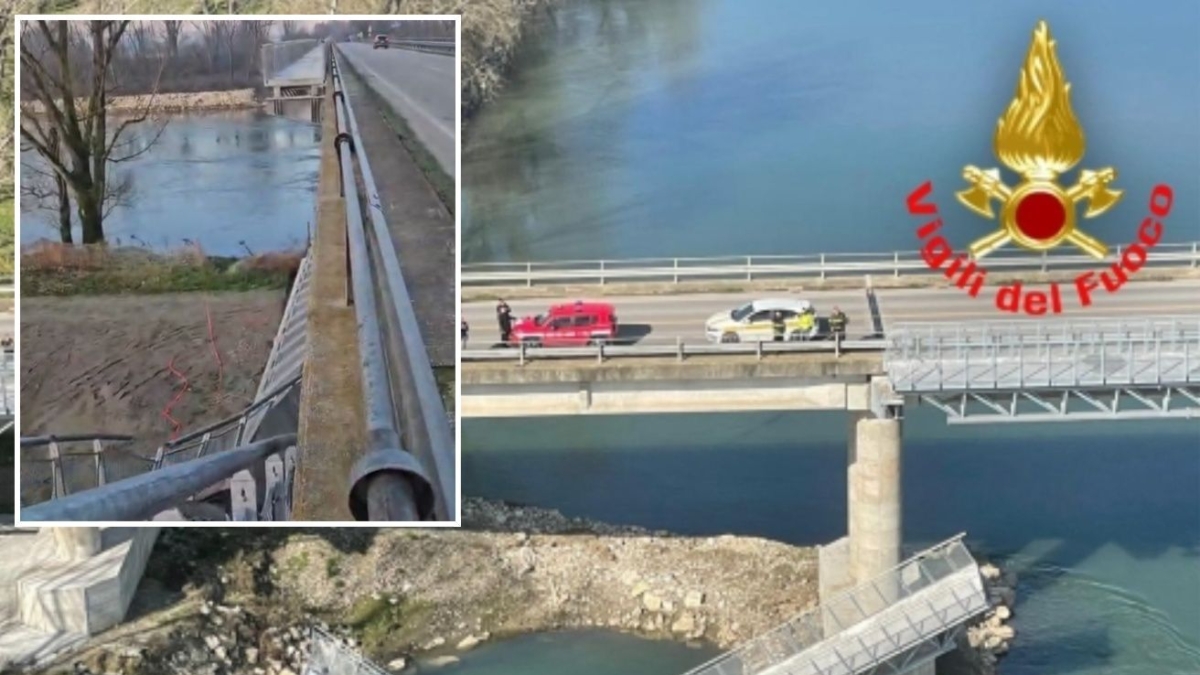 Crotta d'Adda, crolla un altro pezzo del ponte ciclopedonale: la passerella cede anche sul versante Cremonese