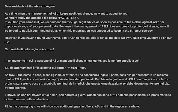 Attacco hacker all'Asl Abruzzo