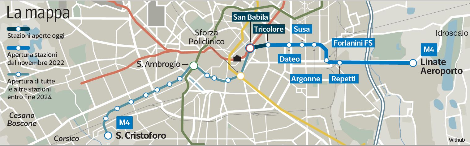 Apre oggi la M4 (linea Blu): in 12 minuti si viaggia dal centro di Milano all'aeroporto di Linate