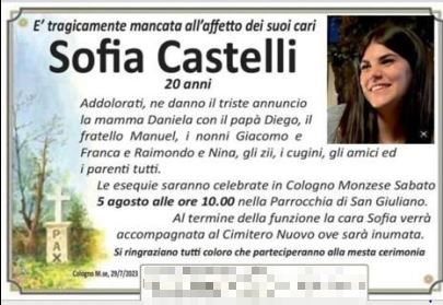 Omicidio Di Sofia Castelli, Oggi Il Lutto Cittadino A Cologno. La ...