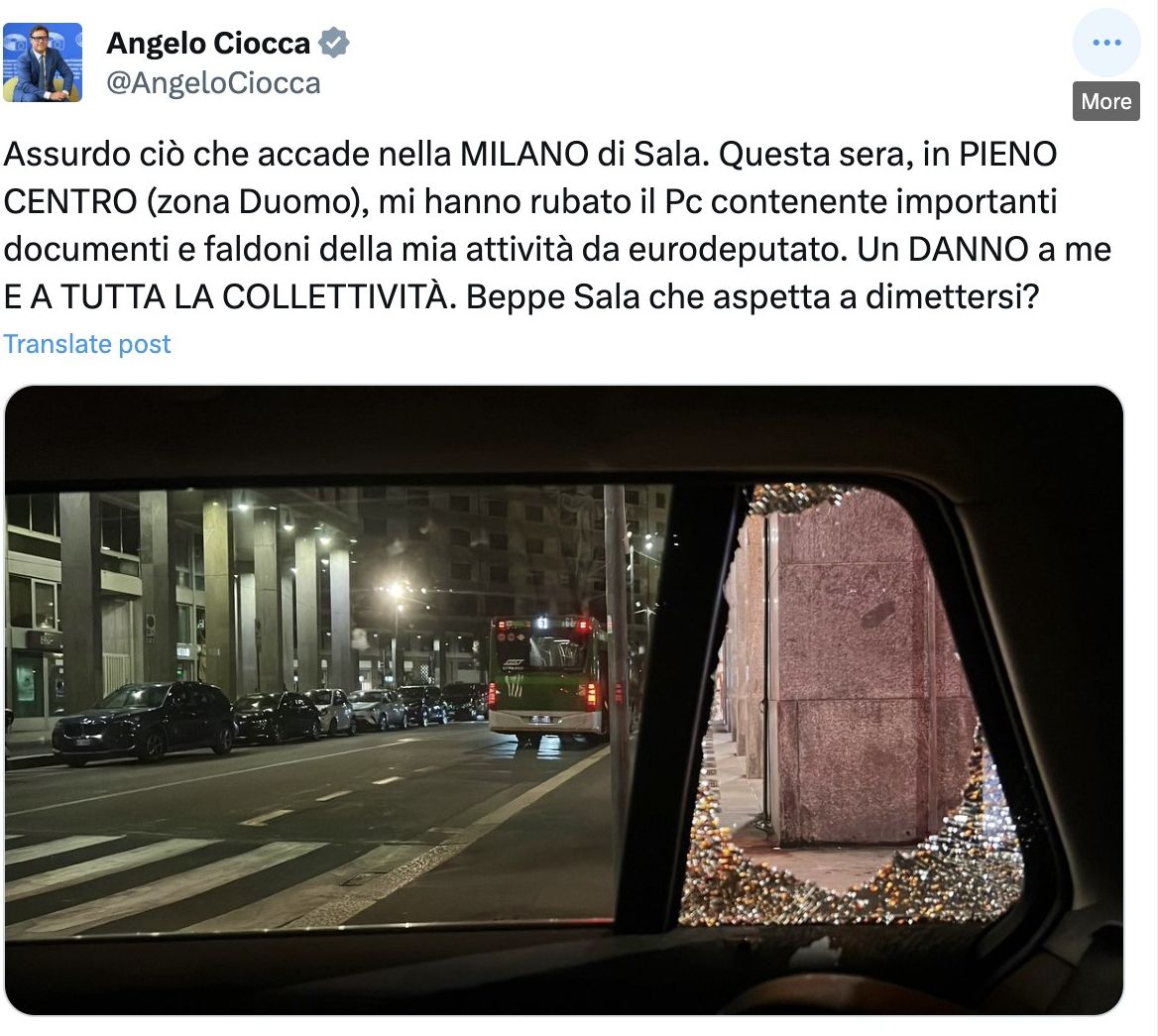 Il leghista Angelo Ciocca: «Mi hanno rubato il pc in centro a Milano, Sala  dimettiti». E il web si scatena contro l'europarlamentare