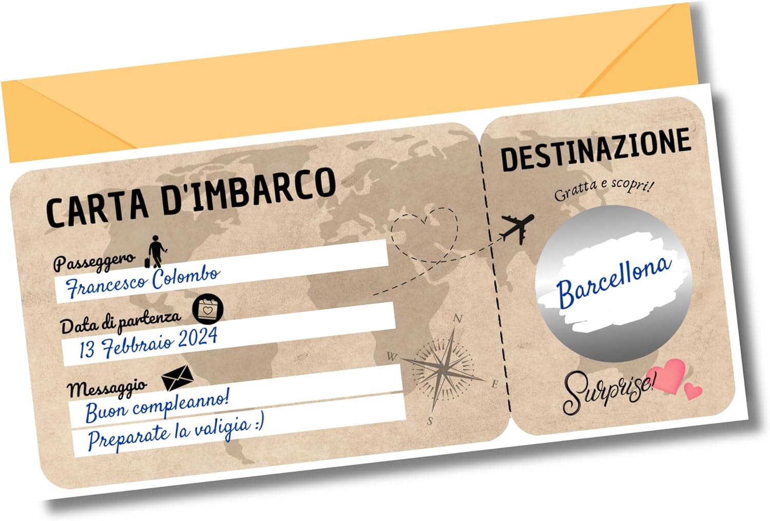 Carta d'imbarco da grattare - Personalizzabile - Regalo per un