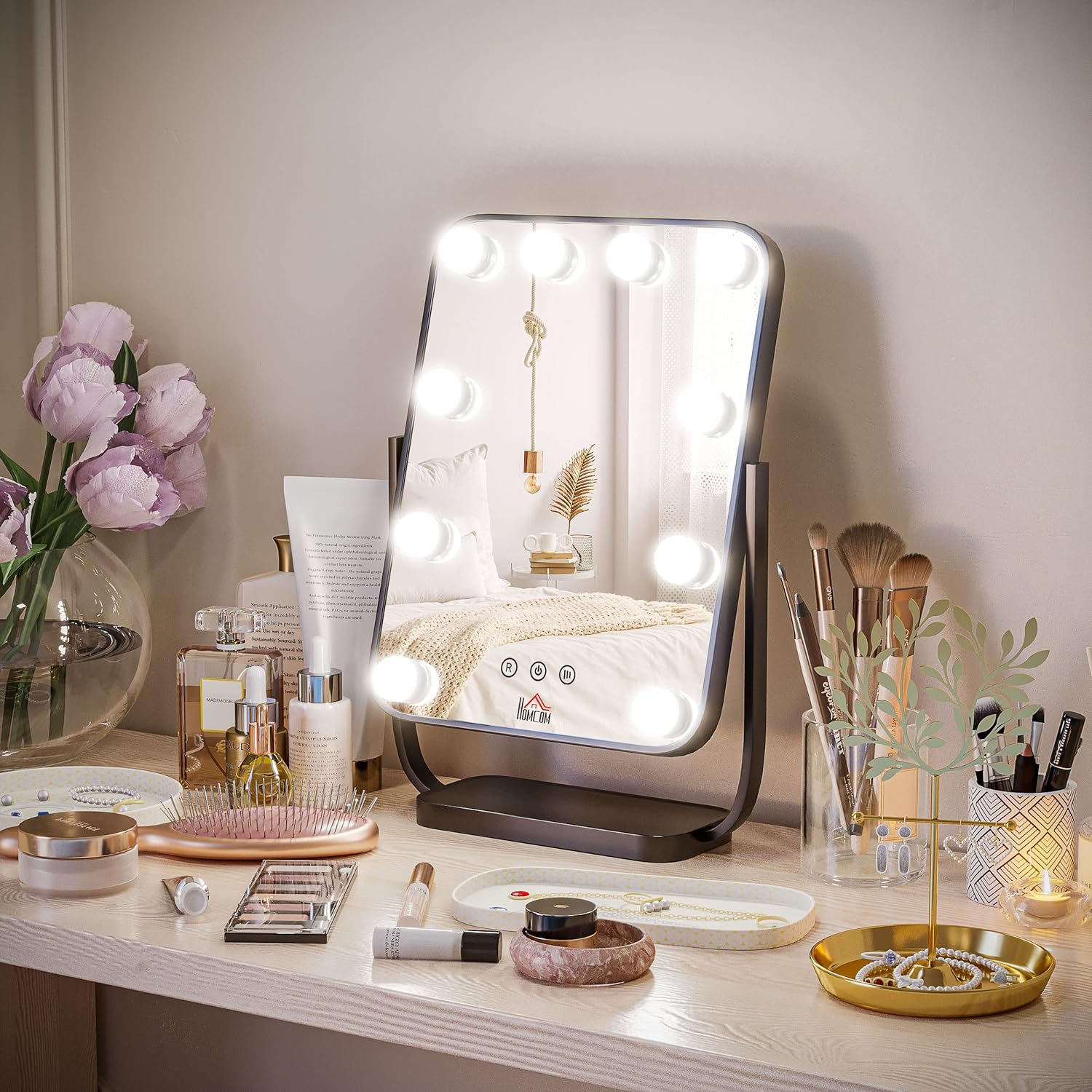 Specchio led touch per trucco da tavolo con luci rettangolare bagno da make  up
