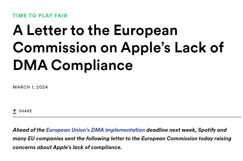 Apple, la rivolta dei 34: Sporify e altri aziende scrivono alla Ue perché non si adegua alla nuova concorrenza