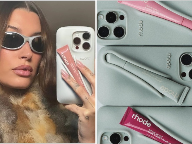 La cover dello smartphone porta lipgloss di Haley Bieber e altri accessori per non perdere mai il rossetto