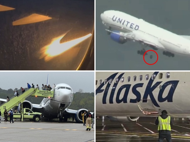 La settimana «pazza» nei cieli Usa: ruote che si staccano dagli aerei, motori in fiamme, fuoripista e portelloni aperti
