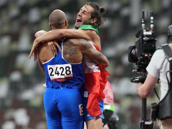 L’abbraccio tra Tamberi  e Jacobs (Getty Images)