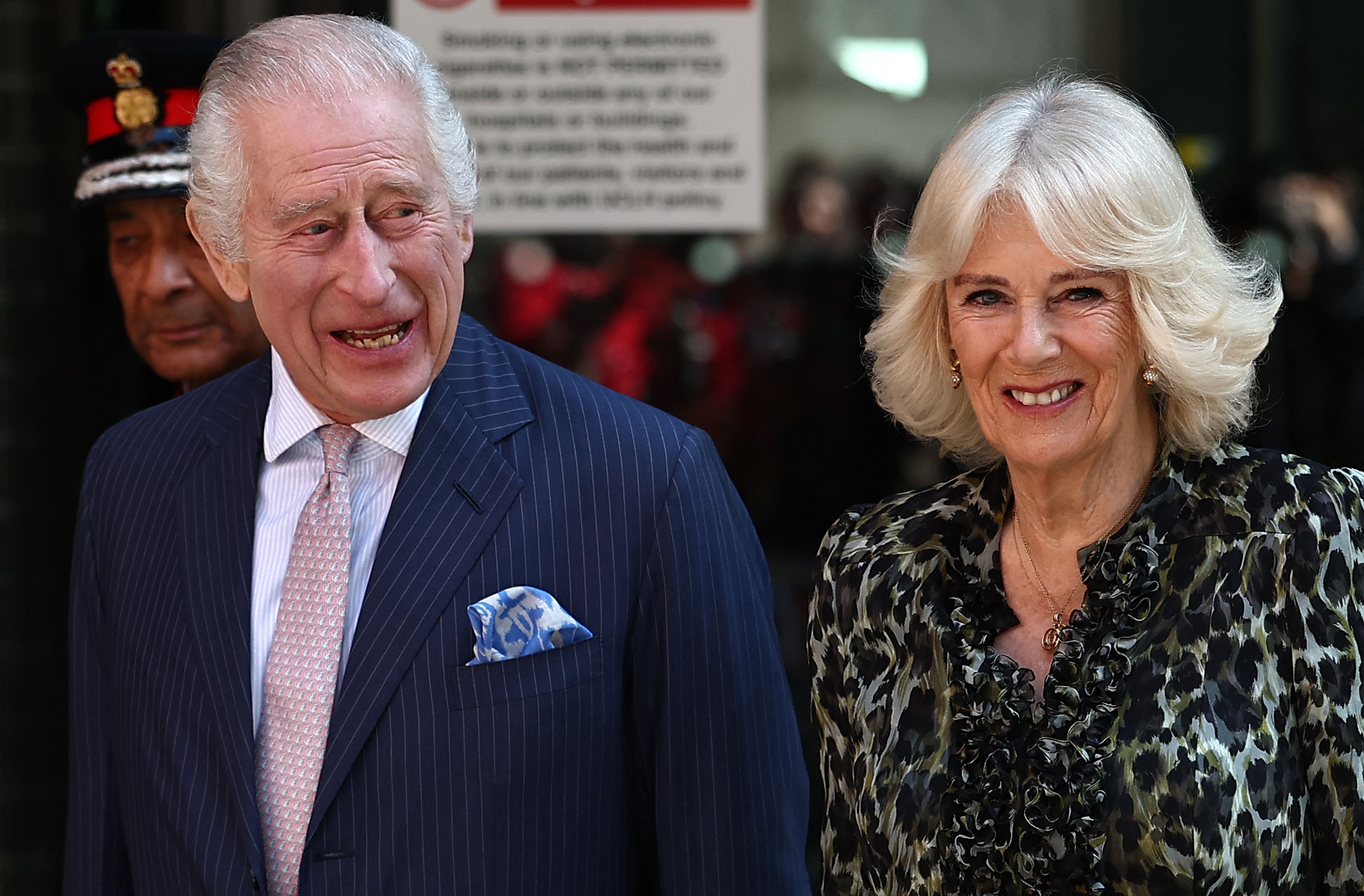 Britain's King Charles III and Britain's Queen Camilla arrive to visit the University College Hospital Macmillan Cancer Centre in London on April 30, 2024. Charles is making his first official public appearance since being diagnosed with cancer, after doctors said they were "very encouraged" by the progress of his treatment. (Photo by HENRY NICHOLLS / AFP)