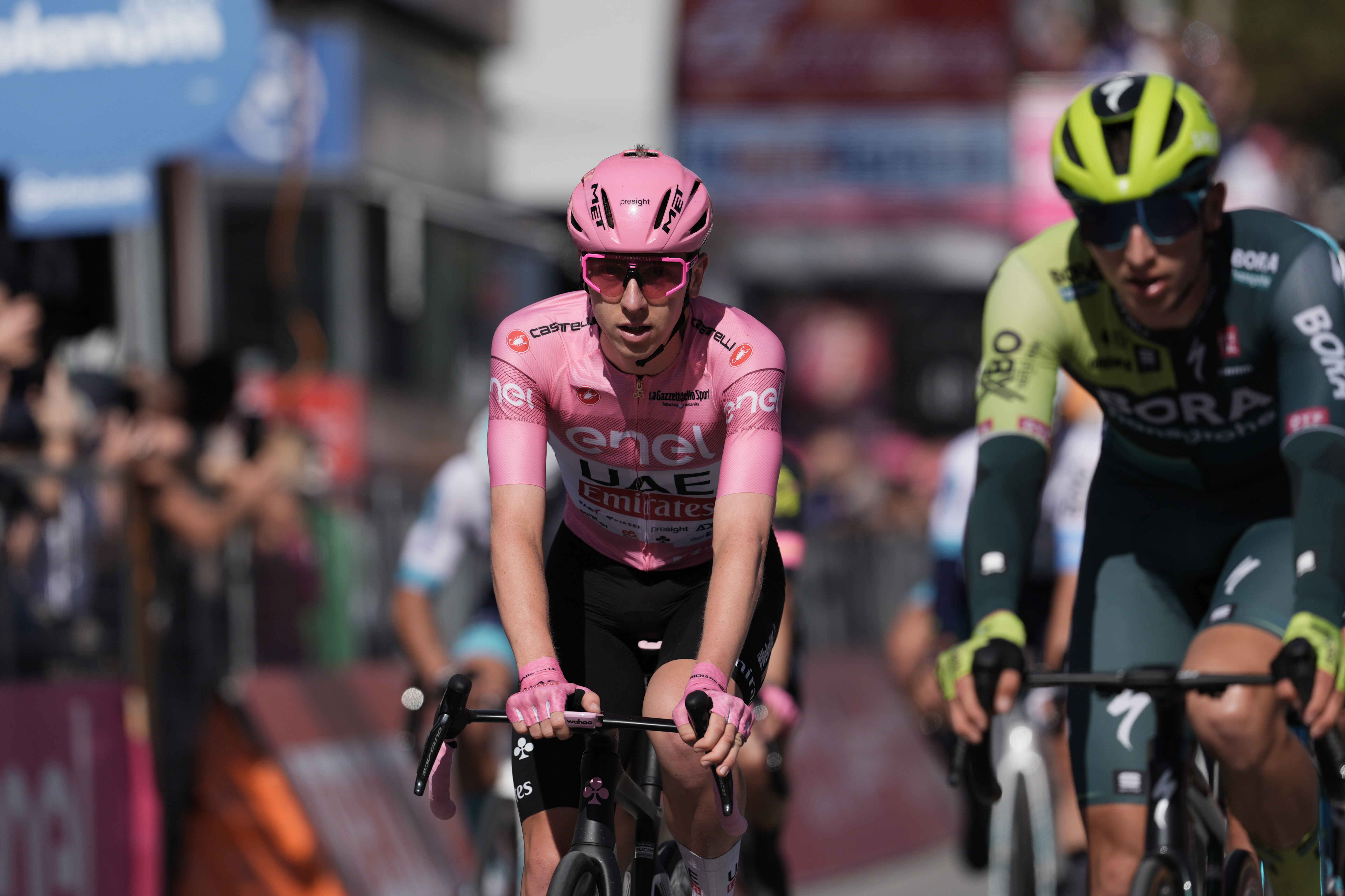 Pogačar Tadej (Team Uae Emirates) Pink Jersey after the stage 4 of the of the Giro d'Italia from Acqui Terme to Andora, Italy.  May 7, 2024. (Photo by Massimo Paolone/Lapresse)