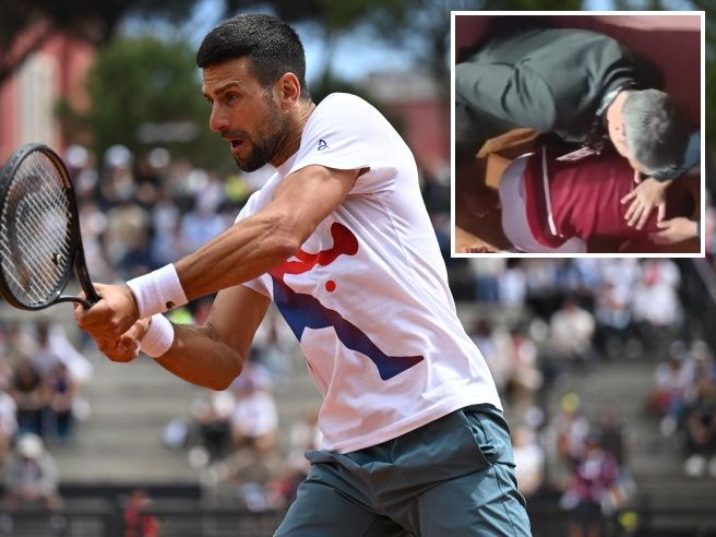 Djokovic colpito in testa da una borraccia agli Atp di Roma