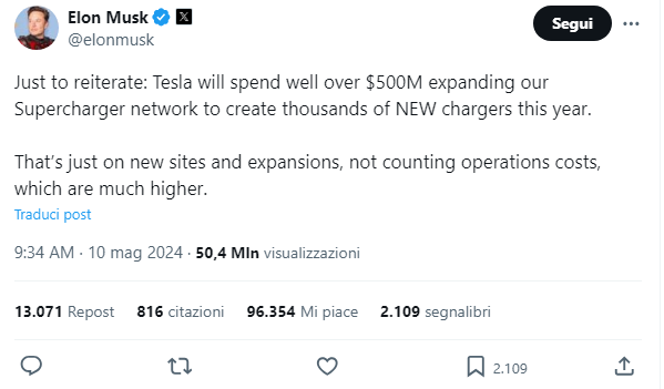 Tesla, il giallo del Supercharger: Musk licenzia l’intero team, poi annuncia un investimento da mezzo miliardo