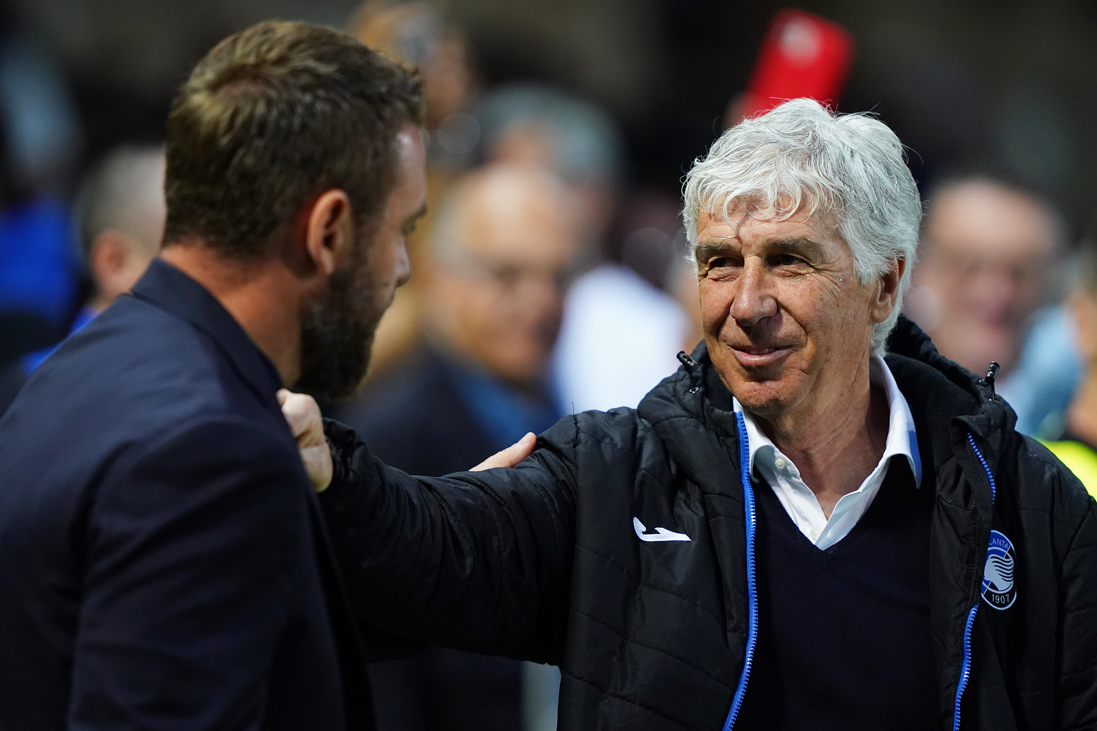 AS Roma's Daniele De Rossi  , Atalanta?s Gianpiero Gasperini  during the Serie A soccer match between Atalanta  and AS Roma  at the Gewiss Stadium  , north Italy - Sunday 12 May , 2024. Sport - Soccer . (Photo by Spada/LaPresse)
