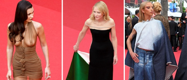 Festival di Cannes, le pagelle ai look: Bella, nude assoluto, 7, Bilal Hassani con il rotolo di jeans al seguito 5, Cate Blanchett perfetta, 8