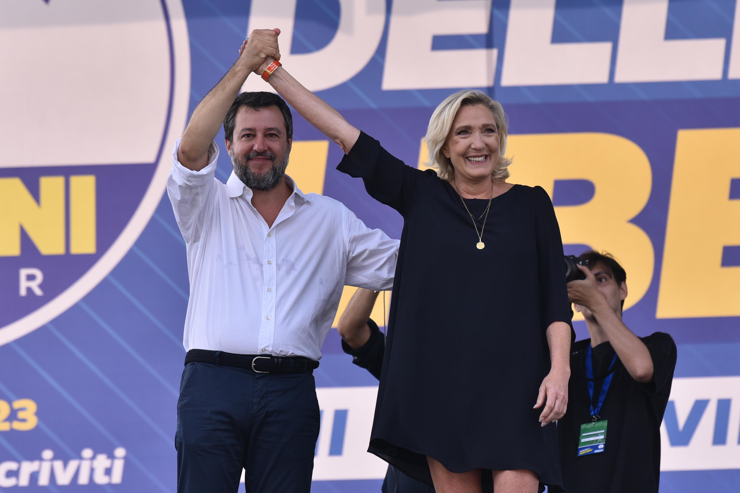 Lega?s leader Matteo Salvini and Marine Le Pen during traditional Lega party rally in Pontida (Bergamo), 17 September 2023
ANSA/MICHELE MARAVIGLIA