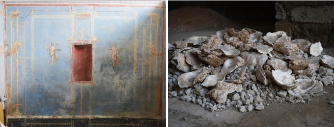 Scavi di Pompei, la nuova stanza blu: forse era un «sacrarium». Sull'uscio un mucchio di gusci di ostriche