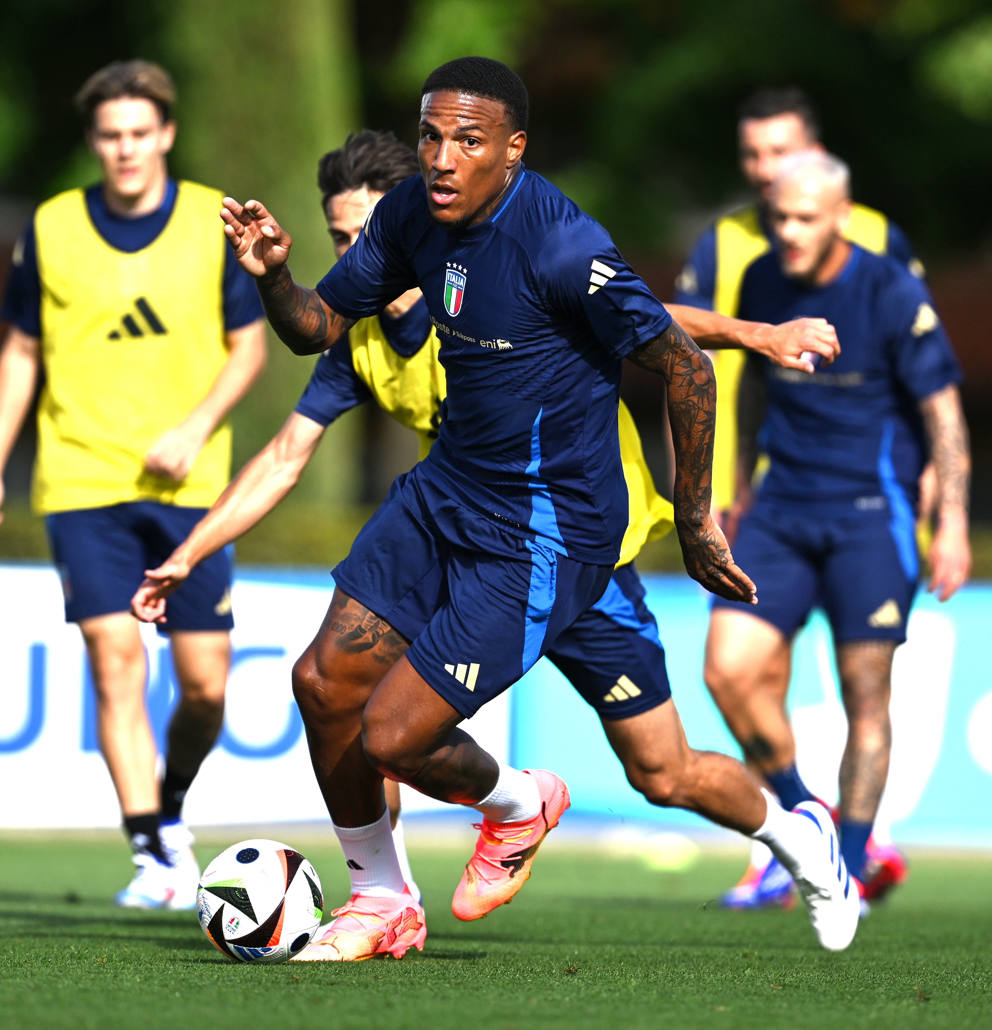 FLORENCE, ITALY - MAY 31: Micheal Folorunsho of Italy in action during a Italy training session at Centro Tecnico Federale di Coverciano on May 31, 2024 in Florence, Italy.  (Photo by Claudio Villa/Getty Images)