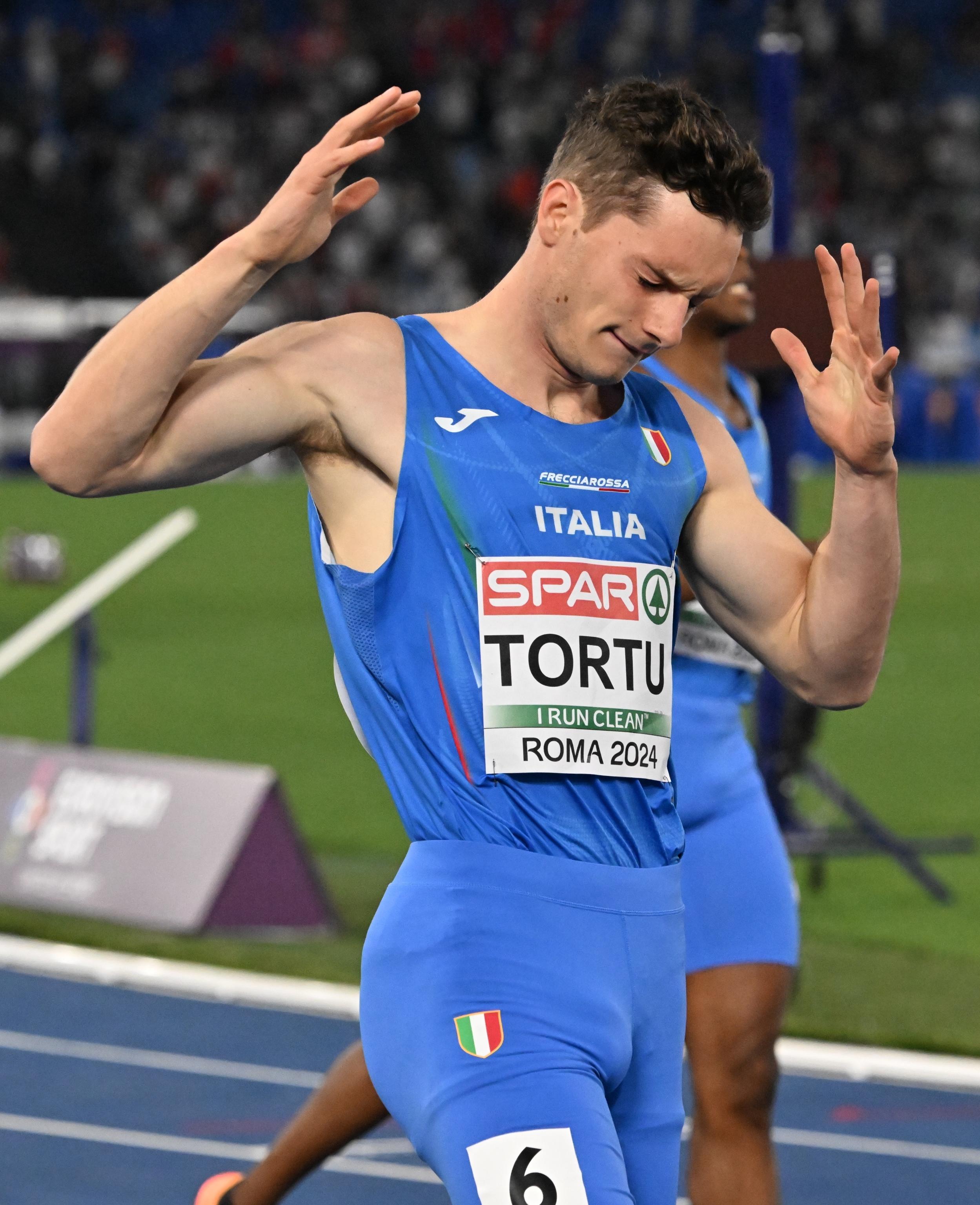 Italian Filippo Tortu during 200mt Men on occasion of European Athletics Championship, 6 at Oimpico Stadium in Rome, 10 June 2024. ANSA/CLAUDIO PERI
