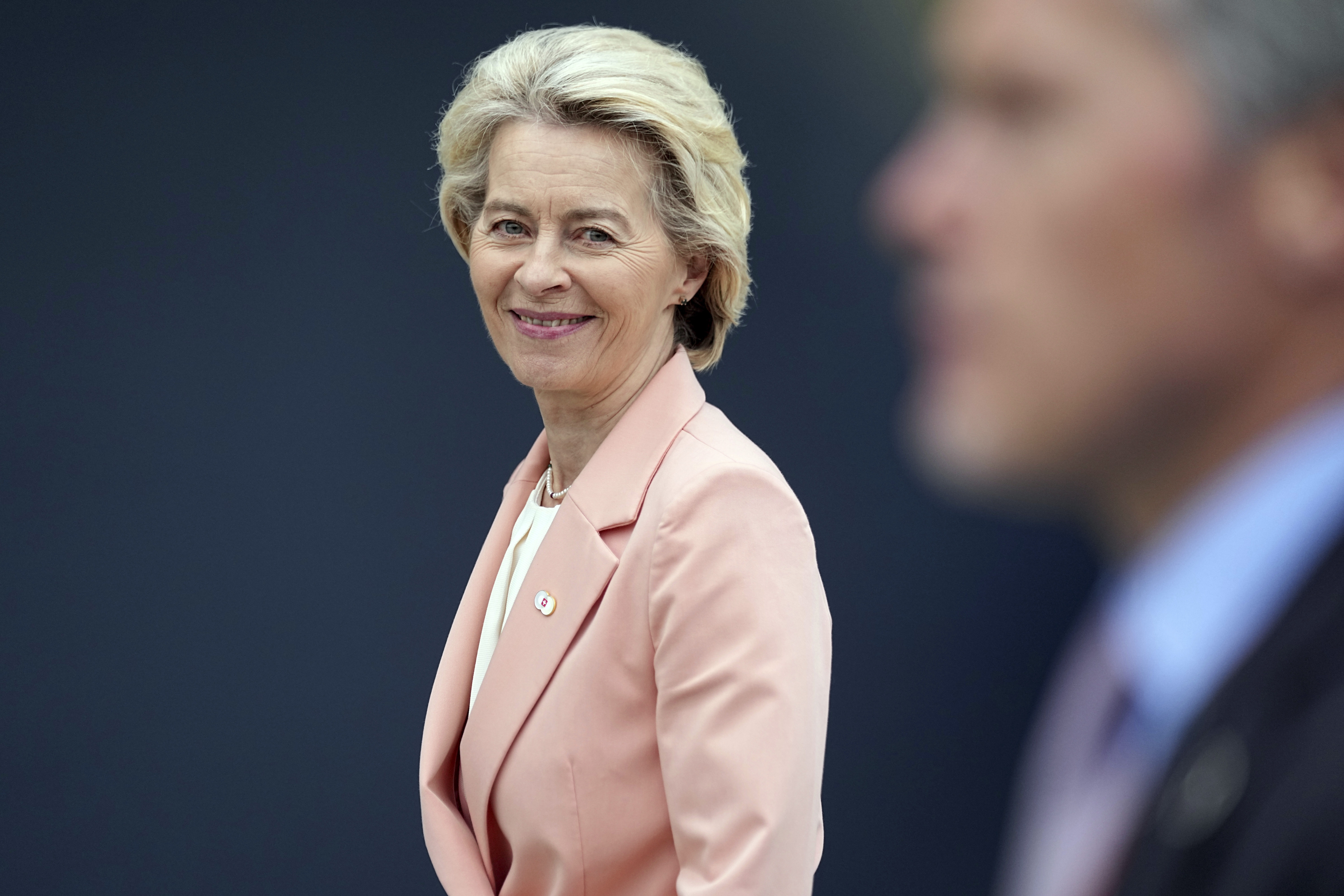 President of the European Commission Ursula von der Leyen arrives at the Ukraine peace summit in Buergenstock, Switzerland, Saturday, June 15, 2024. Switzerland is hosting scores of world leaders this weekend to try to map out the first steps toward peace in Ukraine. (AP Photo/Laurent Cipriani)