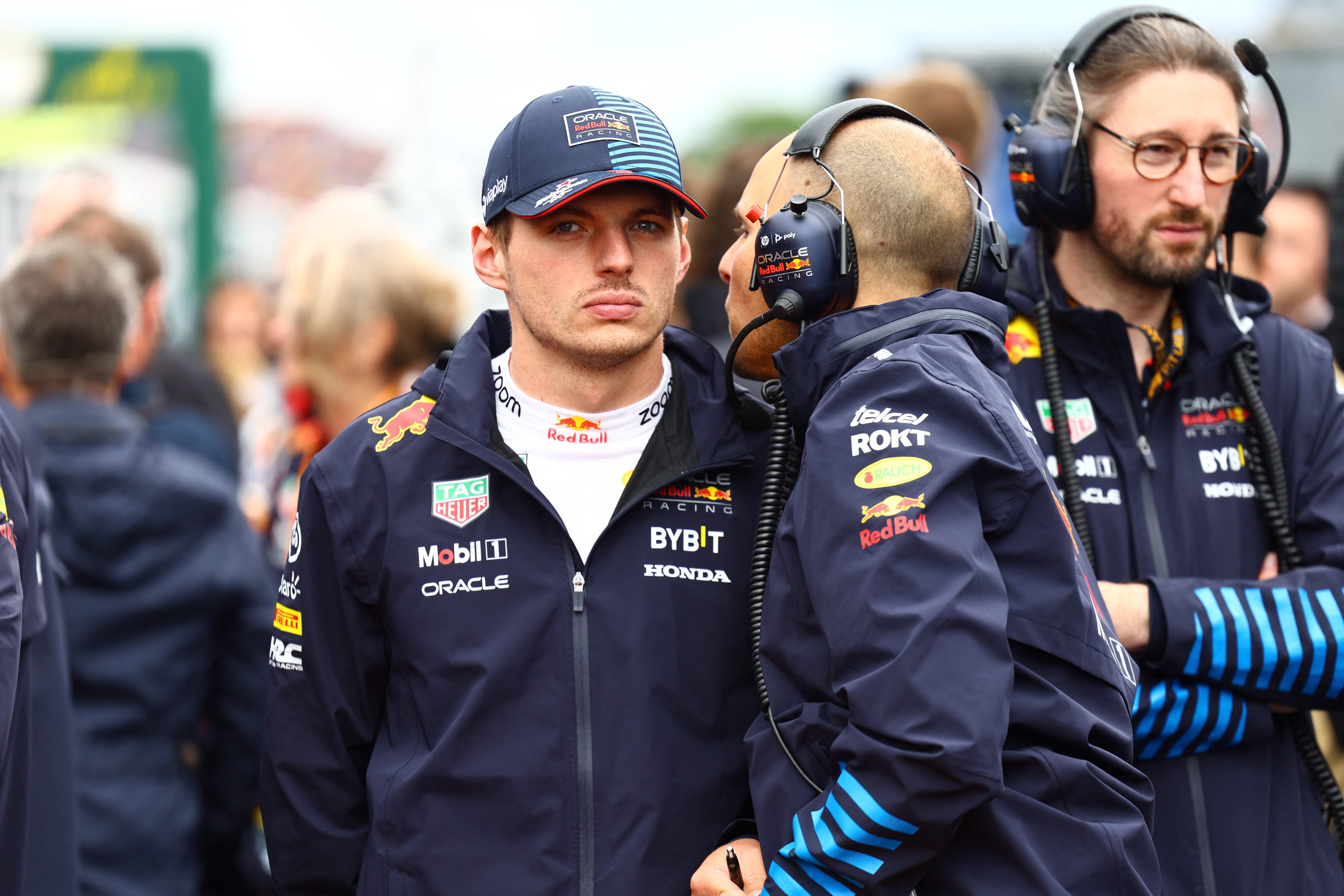 MONTREAL, QUEBEC - JUNE 09: Max Verstappen of the Netherlands and Oracle Red Bull Racing talks with race engineer Gianpiero Lambiase on the grid prior to the F1 Grand Prix of Canada at Circuit Gilles Villeneuve on June 09, 2024 in Montreal, Quebec.   Mark Thompson/Getty Images/AFP (Photo by Mark Thompson / GETTY IMAGES NORTH AMERICA / Getty Images via AFP)