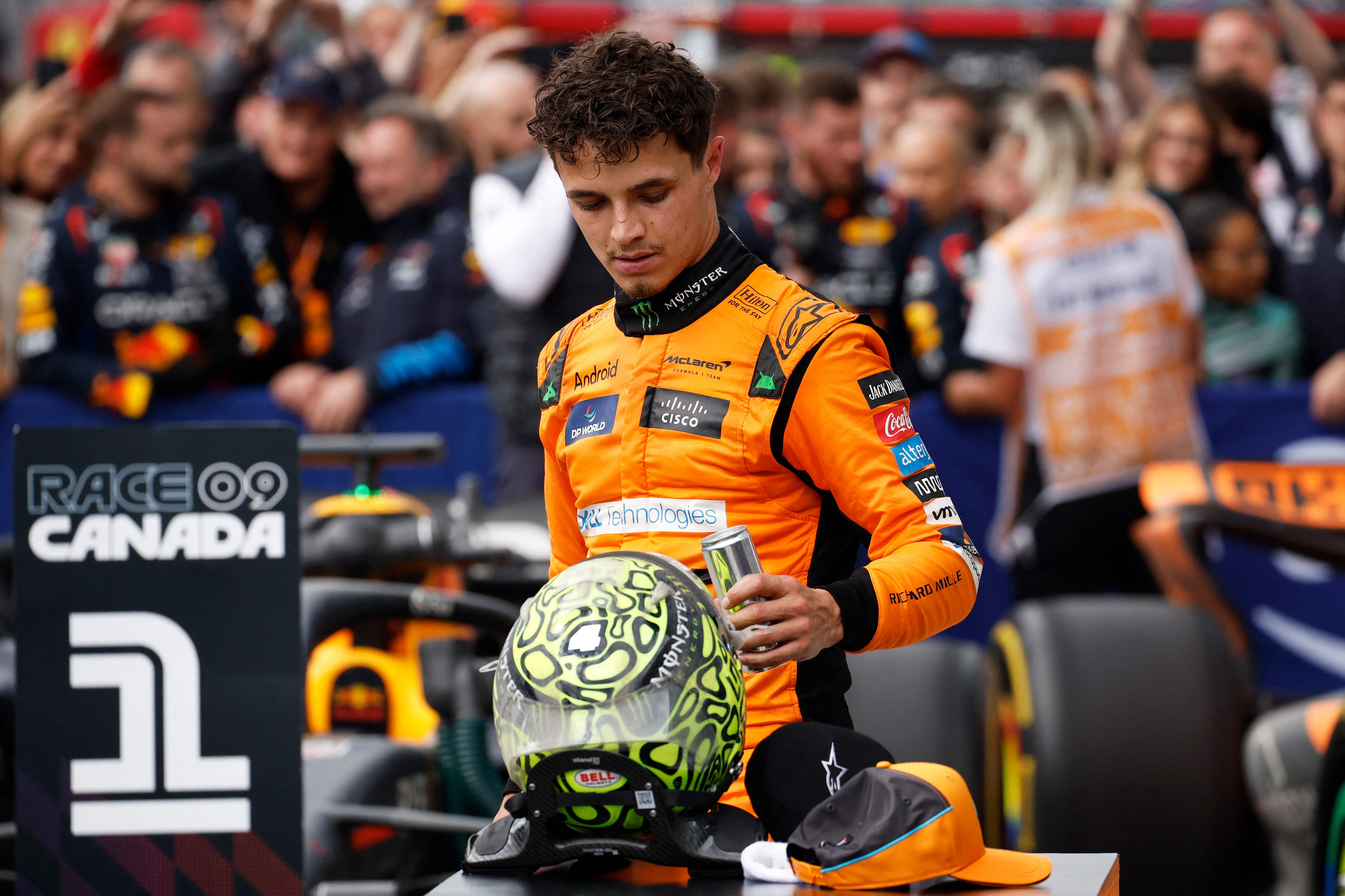 MONTREAL, QUEBEC - JUNE 09: Second placed Lando Norris of Great Britain and McLaren in parc ferme after the F1 Grand Prix of Canada at Circuit Gilles Villeneuve on June 09, 2024 in Montreal, Quebec.   Chris Graythen/Getty Images/AFP (Photo by Chris Graythen / GETTY IMAGES NORTH AMERICA / Getty Images via AFP)