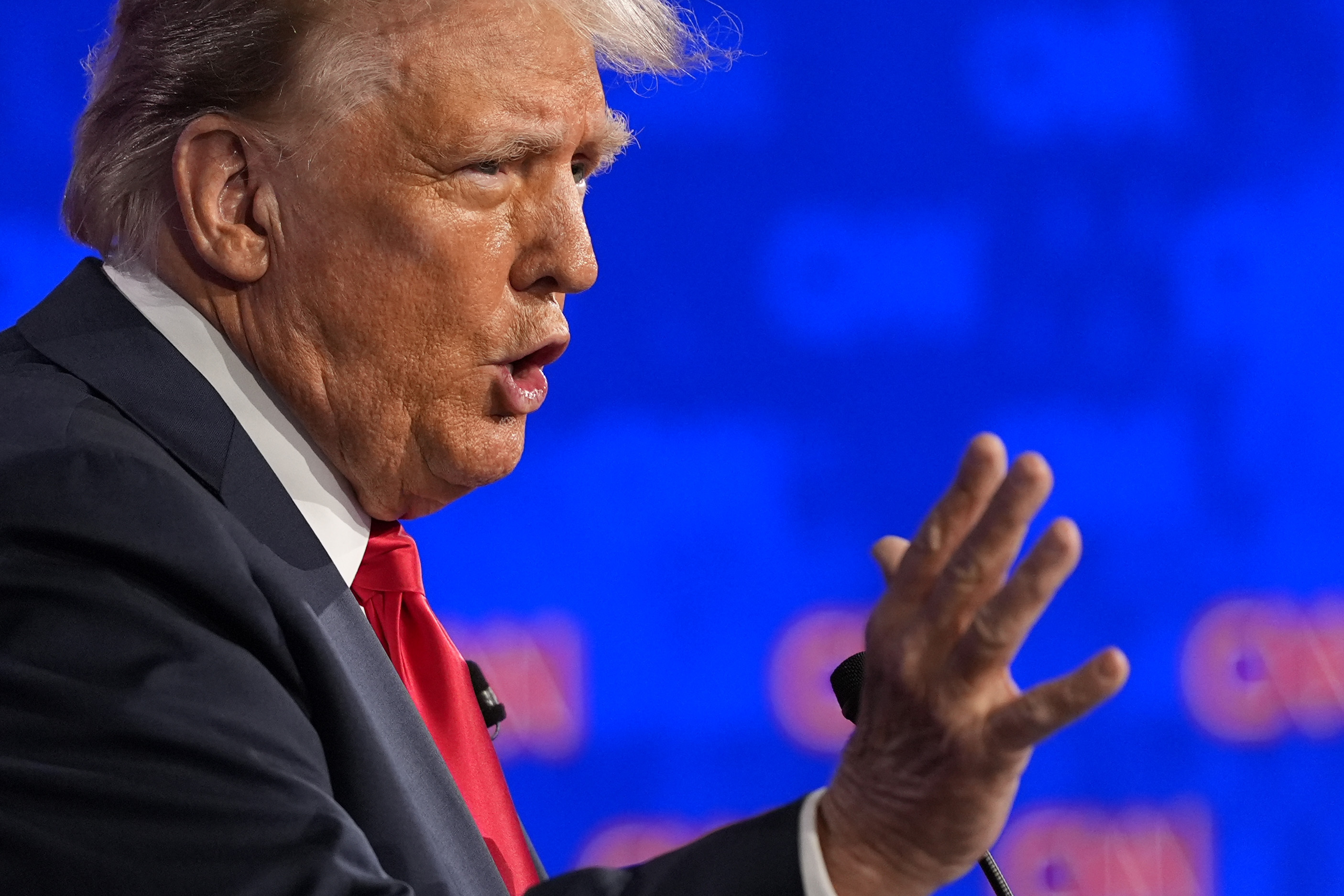 Republican presidential candidate former President Donald Trump speaks during a presidential debate hosted by CNN with President Joe Biden, Thursday, June 27, 2024, in Atlanta. (AP Photo/Gerald Herbert)  Associated Press/LaPresse