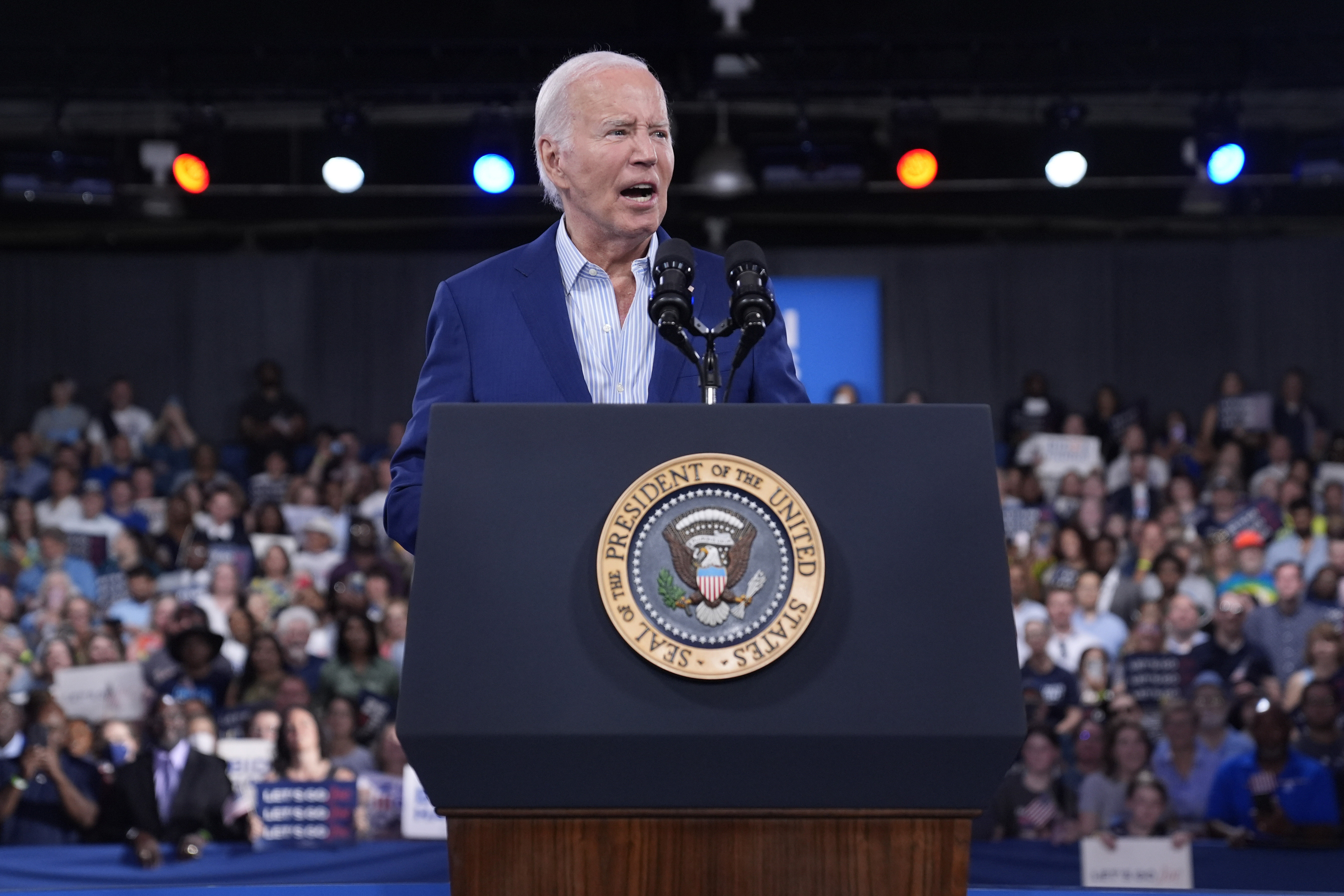 President Joe Biden speaks at a campaign rally, Friday, June 28, 2024, in Raleigh, N.C. (AP Photo/Evan Vucci)