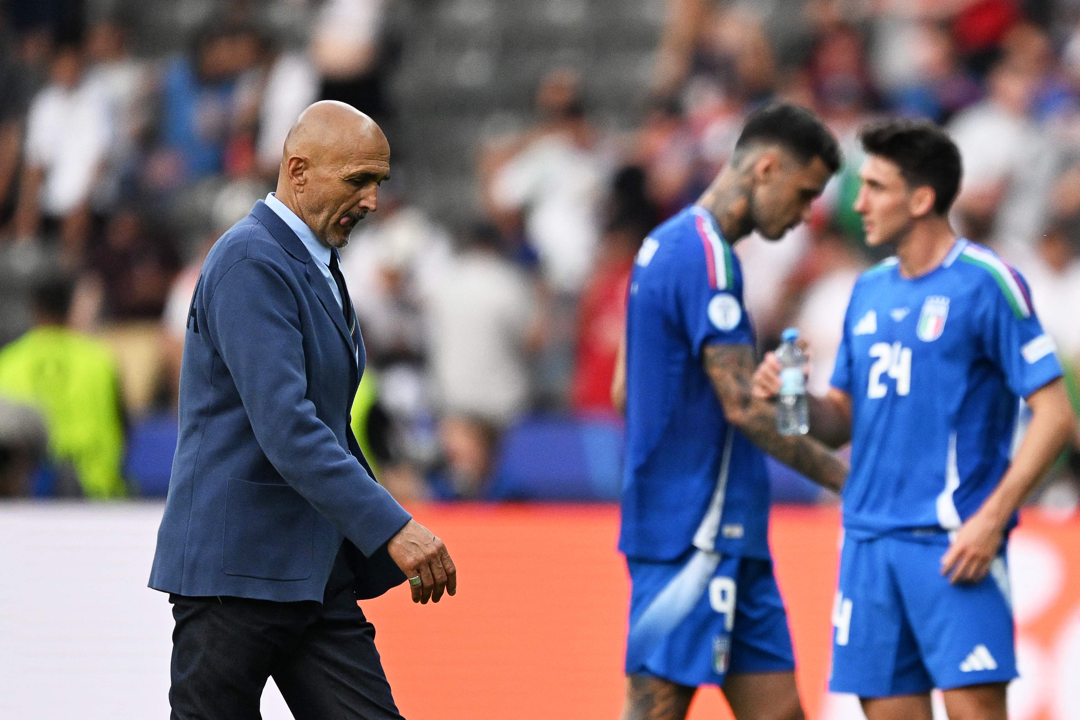 Italy's head coach Luciano Spalletti reacts at the end of the UEFA Euro 2024 round of 16 football match between Switzerland and Italy at the Olympiastadion Berlin in Berlin on June 29, 2024. (Photo by Kirill KUDRYAVTSEV / AFP)