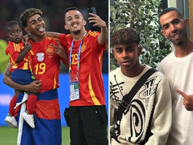 Yamal festeggia col fratellino in campo dopo la vittoria di Euro 2024: la sua famiglia
