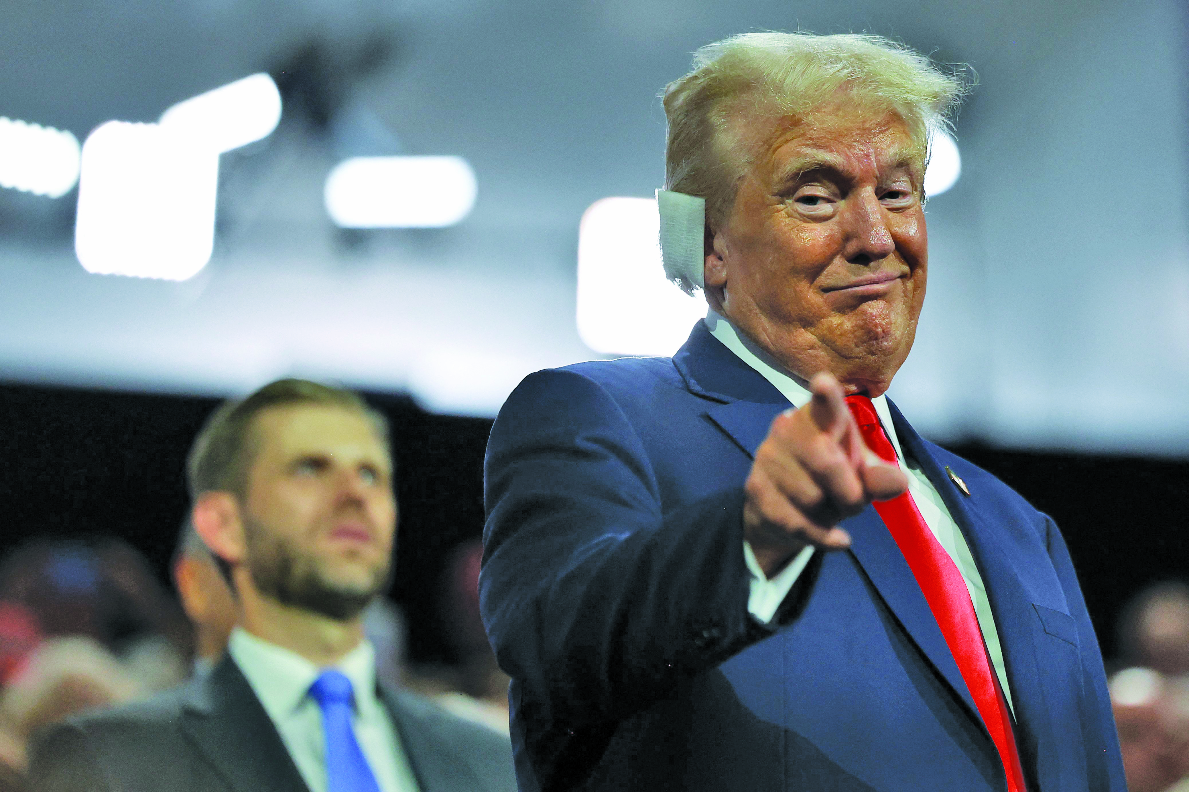 MILWAUKEE, WISCONSIN - JULY 15: Republican presidential candidate, former U.S. President Donald Trump attends the first day of the Republican National Convention at the Fiserv Forum on July 15, 2024 in Milwaukee, Wisconsin. Delegates, politicians, and the Republican faithful are in Milwaukee for the annual convention, concluding with former President Donald Trump accepting his party's presidential nomination. The RNC takes place from July 15-18.   Joe Raedle/Getty Images/AFP (Photo by JOE RAEDLE / GETTY IMAGES NORTH AMERICA / Getty Images via AFP)