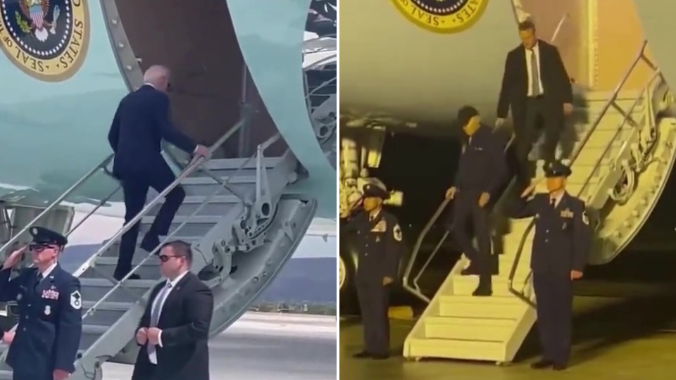 Biden affaticato nel fare le scale