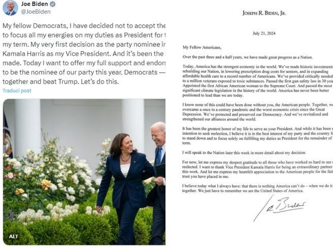 La lettera integrale in cui Biden annuncia il suo ritiro