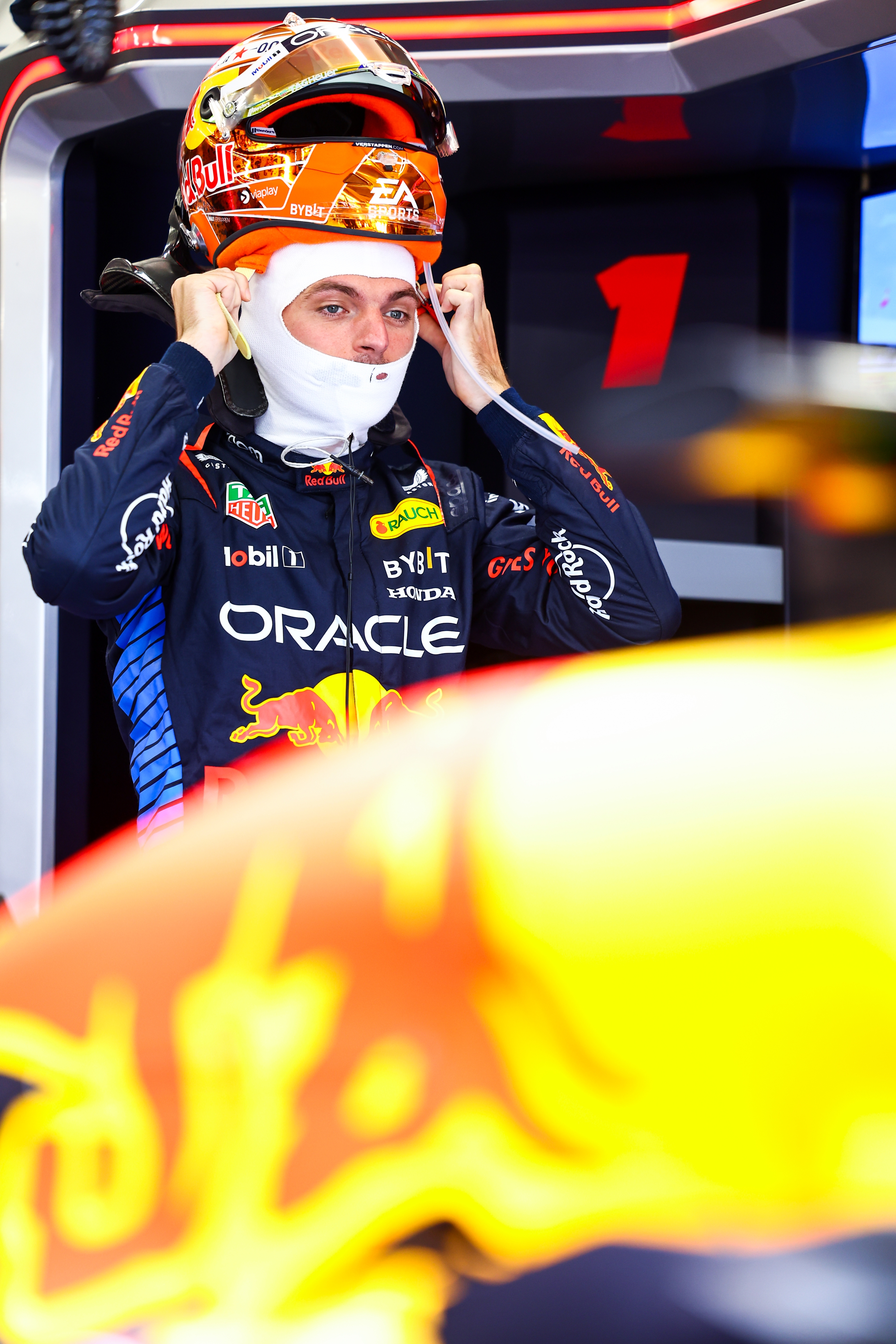 BUDAPEST, HUNGARY - JULY 21: Max Verstappen of the Netherlands and Oracle Red Bull Racing prepares to drive in the garage prior to the F1 Grand Prix of Hungary at Hungaroring on July 21, 2024 in Budapest, Hungary. (Photo by Mark Thompson/Getty Images)