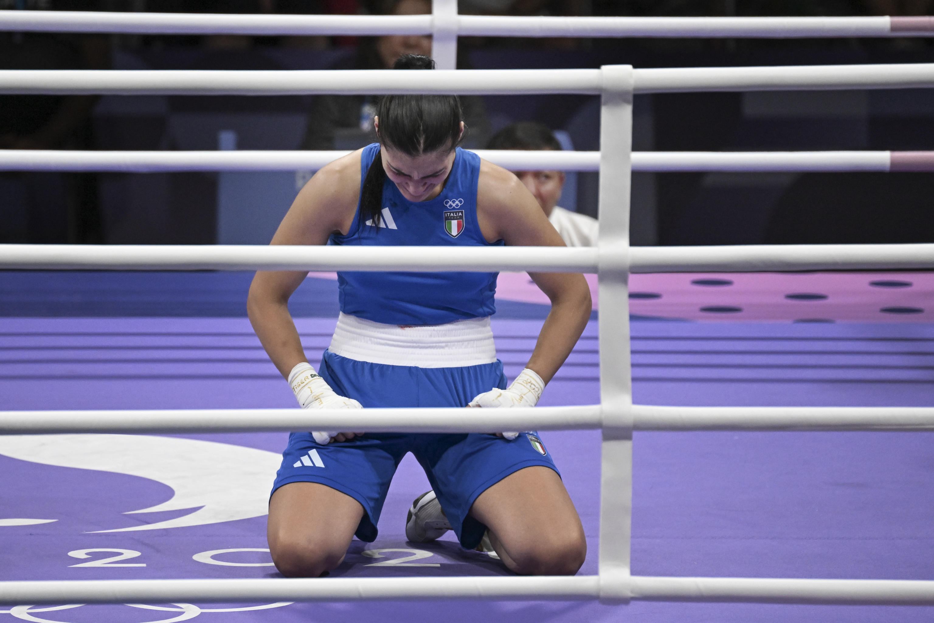 Angela Carini  of Italy during women's 66kg preliminar round of 16 bout of the Boxing competitions in the Paris 2024 Olympic Games, at the North Paris Arena in Villepinte, France,  1 August 2024 . ANSA / CIRO FUSCO
