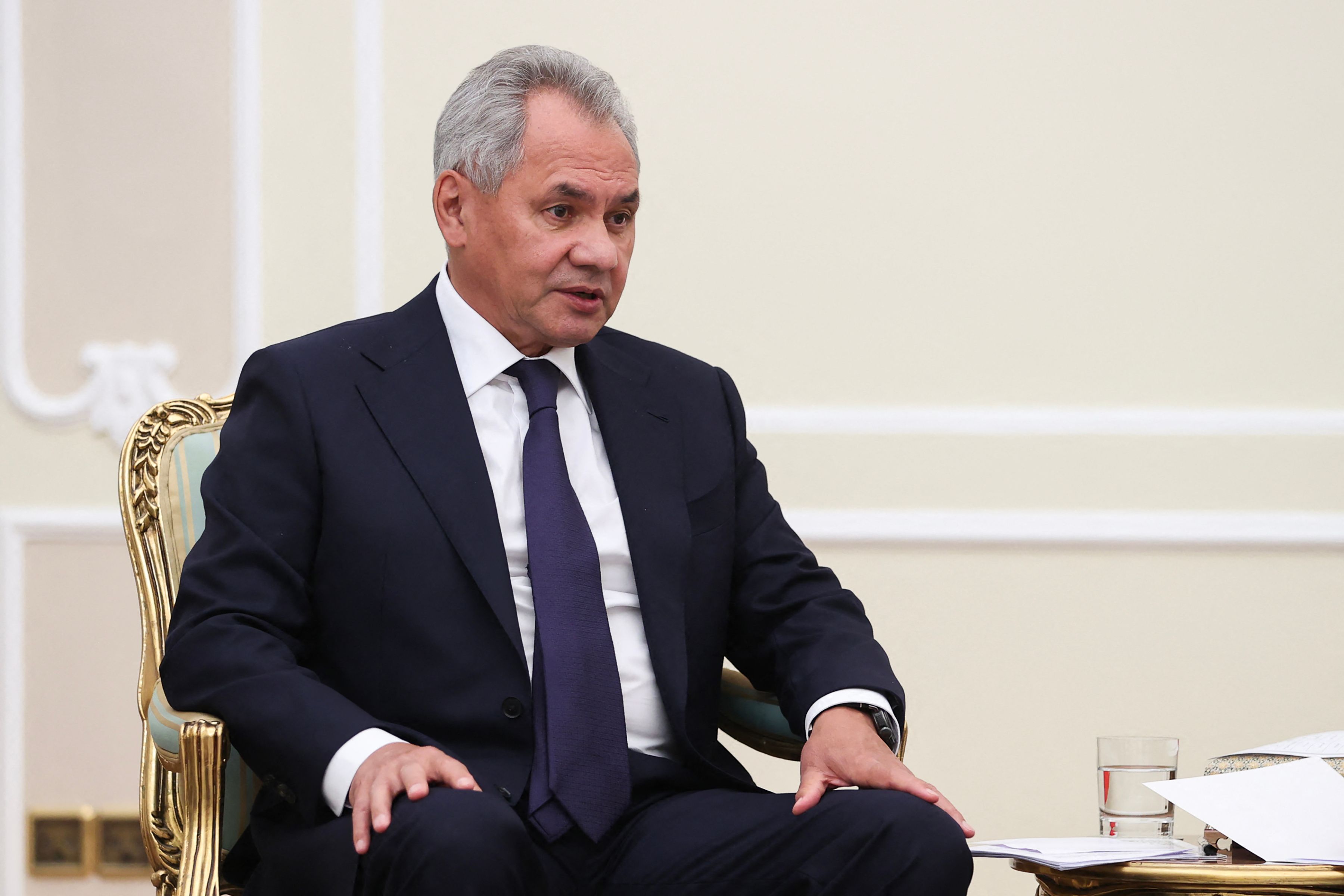 A handout picture provide by the Iranian presidential office, shows Russia's Security Council Secretary Sergei Shoigu attending a meeting with the Iranian president, in Tehran, on August 5, 2024. Russia's national Security Council secretary arrived for a visit to Tehran, news agencies reported, amid fears of a wider war in the region following last week's killing of Hamas leader Ismail Haniyeh in Iran. (Photo by Iranian Presidency / AFP) / / RESTRICTED TO EDITORIAL USE - MANDATORY CREDIT "AFP PHOTO / IRANIAN PRESIDENCY" - NO MARKETING NO ADVERTISING CAMPAIGNS - DISTRIBUTED AS A SERVICE TO CLIENTS