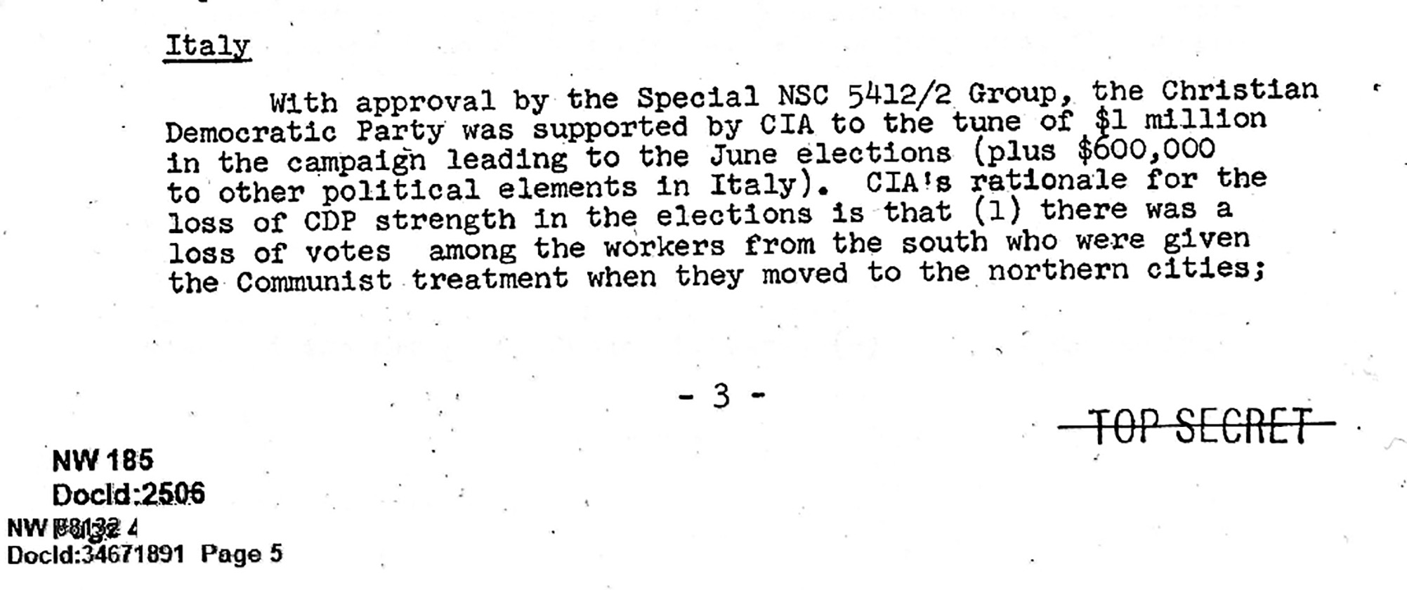 Top Secret. That million dollars of the CIA to the DC in 1963 to stop the communists